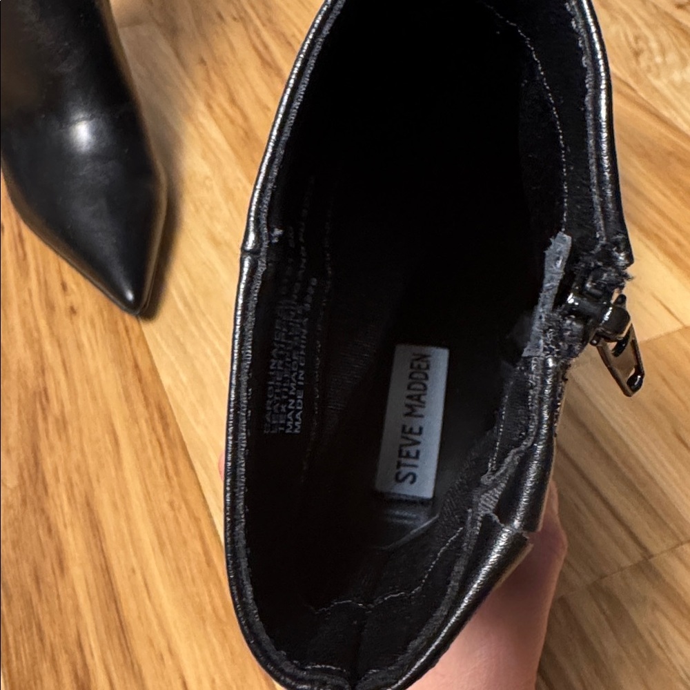 Steve Madden Carolina Ankle Boots Black Leather Pointed Toe Stiletto Heel Bootie - Picture 8 of 10